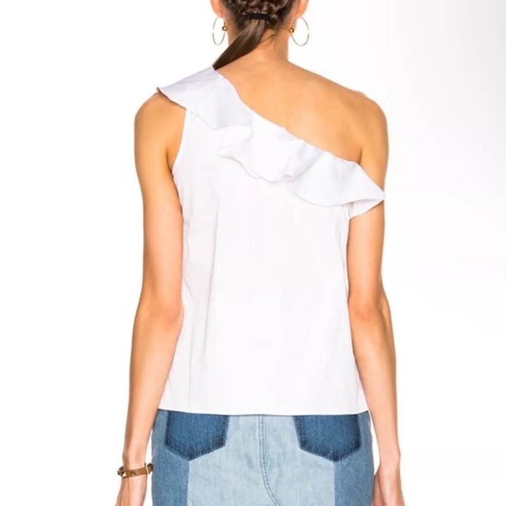 AG Adriano Goldschmied One Shoulder Ruffle Top White Cotton Size S Revolve Style - Picture 3 of 5